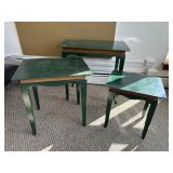 Set of 3 Green Wood Side Tables with Gold Trim
