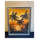 Sunset Tropical Landscape Painting w Artist Sig.