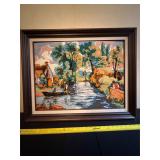 Framed Needlepoint Landscape Artwork