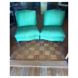 Pair of Green Upholstered Slipper Chairs