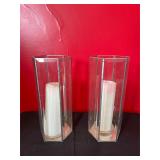 Pair of Hexagonal Glass Candle Holders