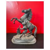 Cast Metal Sculpture of Horse and Man