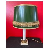 Green Shade Table Lamp With Marble and Brass Base