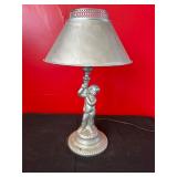 Metal Lamp With Decorative Shade and Cherub Base