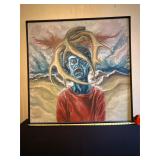 Oil Painting With Antler Motif Signed by Artist