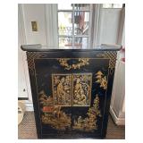 Black Lacquer Cabinet with Gold Painted Panels