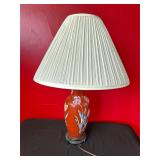 Red Ceramic Table Lamp with Floral Design