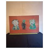 Framed Artwork with Three Abstract Figures