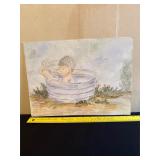 Watercolor Painting of Child in Tub by Edna Walker