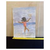 Watercolor of Girl on Beach Signed Emma Waters