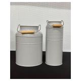 Set of Two IKEA Gray Metal Canisters