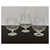 Set of Three Clear Glass Brandy Snifters