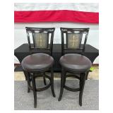 Pair of Dark Wood Swivel Bar Stools