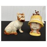 Ceramic Dog Figurine and Girl with Hat Planter Set