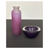 Purple Frosted Glass Bottle and Bowl Set