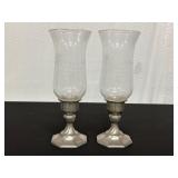 Pair of Glass Hurricane Candle Holders w Bases