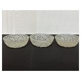 Set of Three Pressed Glass Bowls w Floral Pattern
