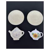 Set of Two Saucers & Teapot-Shaped Dish Holders