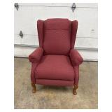 Red Wingback Recliner with Wooden Legs