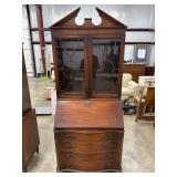 Mahogany Secretary Desk With Glass Hutch Display
