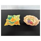 Set of Two Ceramic Leaf Shaped Decorative Dishes