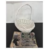 White Wicker Basket with Decorative Pillow