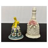 Pair of Decorative Ceramic Bells w Floral Designs
