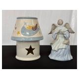 Ceramic Angel Figurine & Star Cutout Candle Holder