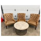 Set of Three Pottery Barn Leather Chairs & Table