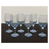Set of Six Blue-Tinted Stemmed Glasses