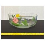 Glass Bowl with Painted Floral Design