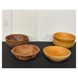 Set of Eight Wooden Bowls in Mixed Tones