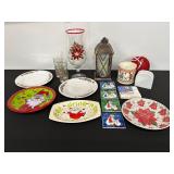 Assorted Christmas-Themed Decor and Dinnerware