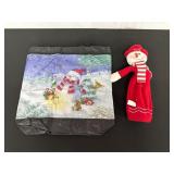Snowman Doll and Christmas-Themed Tote Bag