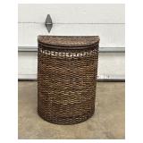 Brown Wicker Hamper with Hinged Lid and Liner