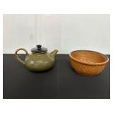 Pier 1 Hand-Painted Teapot and Embossed Bowl Duo