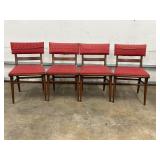 Set of Four Dining Chairs w Red Upholstered Seats