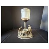 Art Deco Lamp with Figures and Frosted Glass Shade