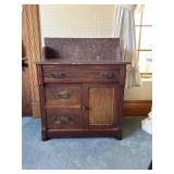 Wooden Washstand with Marble Top and Brass Handles
