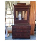 Wooden Dresser With Mirror and Marble Top