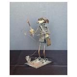 Metal Wire Sculpture of a Fisherman w/ a Dog
