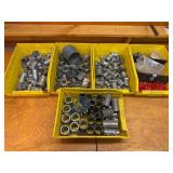 Assorted Metal Plumbing Fittings in Yellow Bins