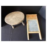 Wooden Stool and Vintage Washboard