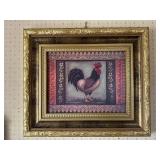 Framed Rooster Art Print with Gold Ornate Frame