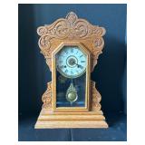 Wooden Mantle Clock with Ornate Carved Design