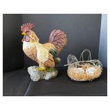 Rooster Figure w/ Wire Egg Basket