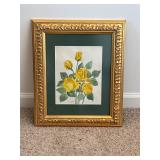Framed Watercolor Painting of Yellow Roses