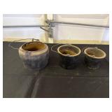 Set of Three Rustic Kiln-Fired Iron Pots