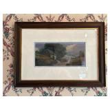 Framed Landscape Watercolor Painting with Mat