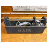 Wooden Toolbox with Metal Handle and Contents